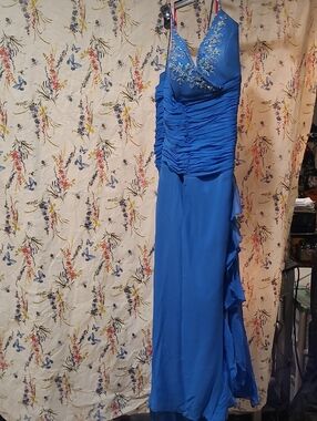 Maggie Sottero Royal Blue Embellished V-Neck Prom Gown